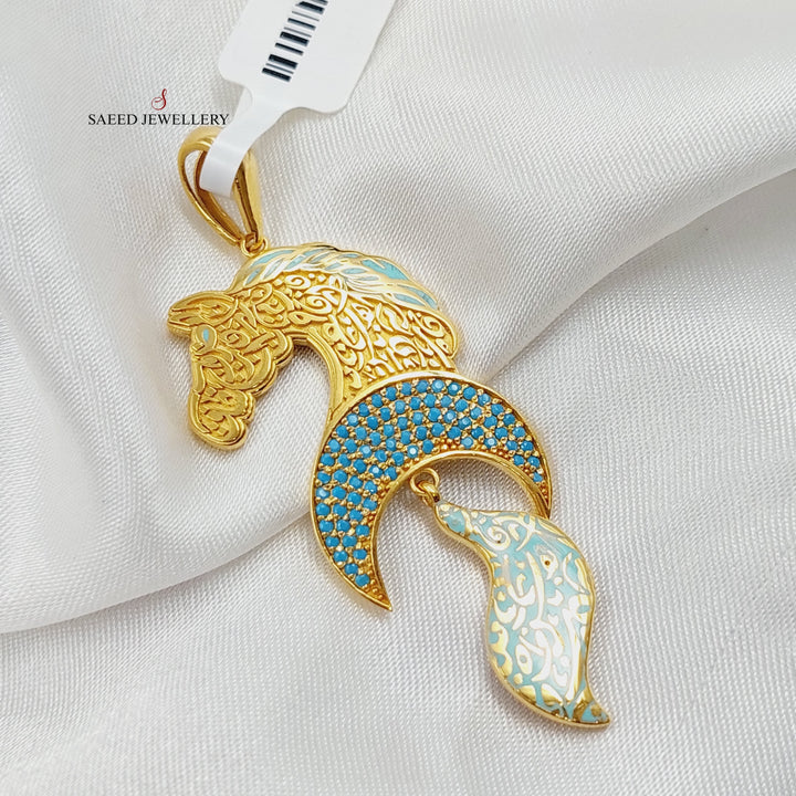 21K Gold Enameled & Zircon Studded Horse Pendant by Saeed Jewelry - Image 12