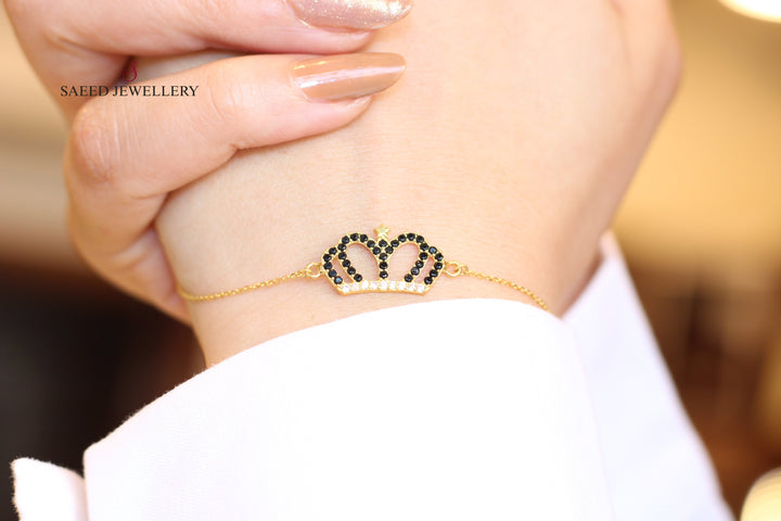 18K Gold Crown Bracele with Zirconia by Saeed Jewelry - Image 4