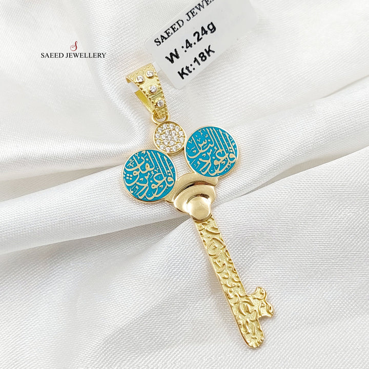 18K Gold Enameled & Zircon Studded Key Pendant by Saeed Jewelry - Image 1