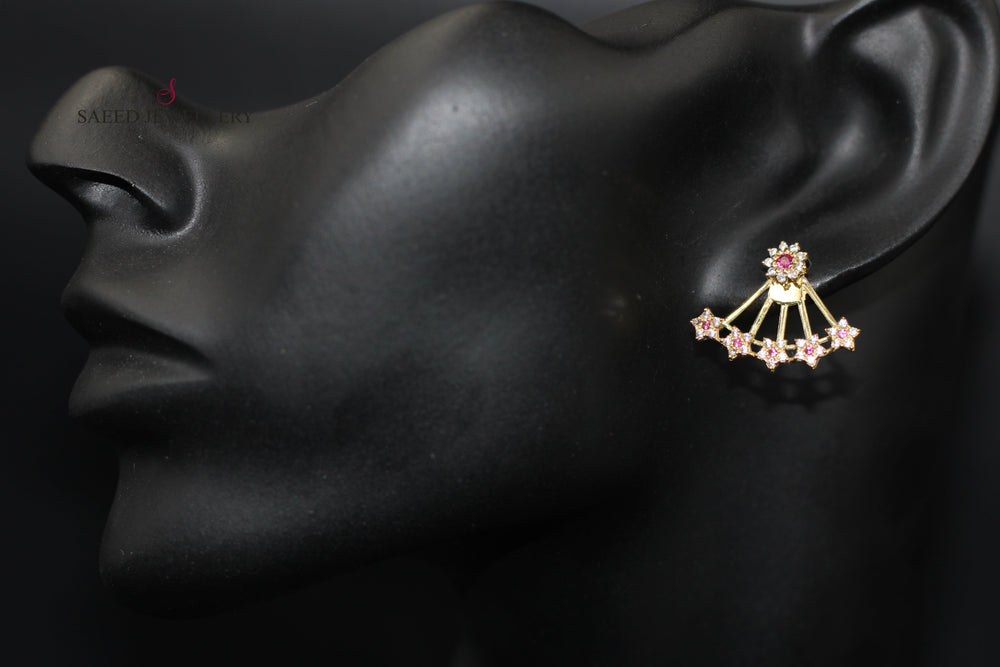 18K Screw Earrings Made of 18K Yellow Gold by Saeed Jewelry-حلق-برغي-محجر-2
