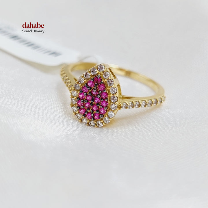 18K Gold Zircon Halo Ring