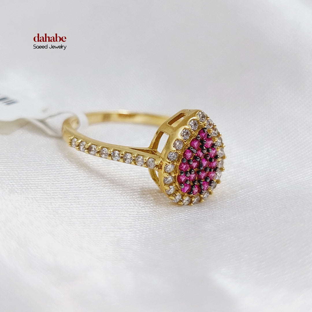 18K Gold Zircon Halo Ring