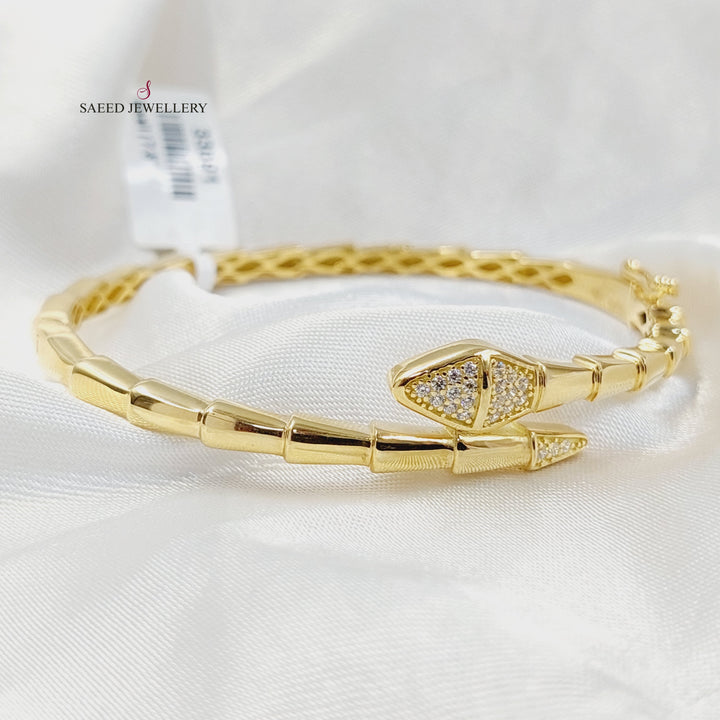 18K Gold Zircon Studded Snake Bangle Bracelet by Saeed Jewelry - Image 3