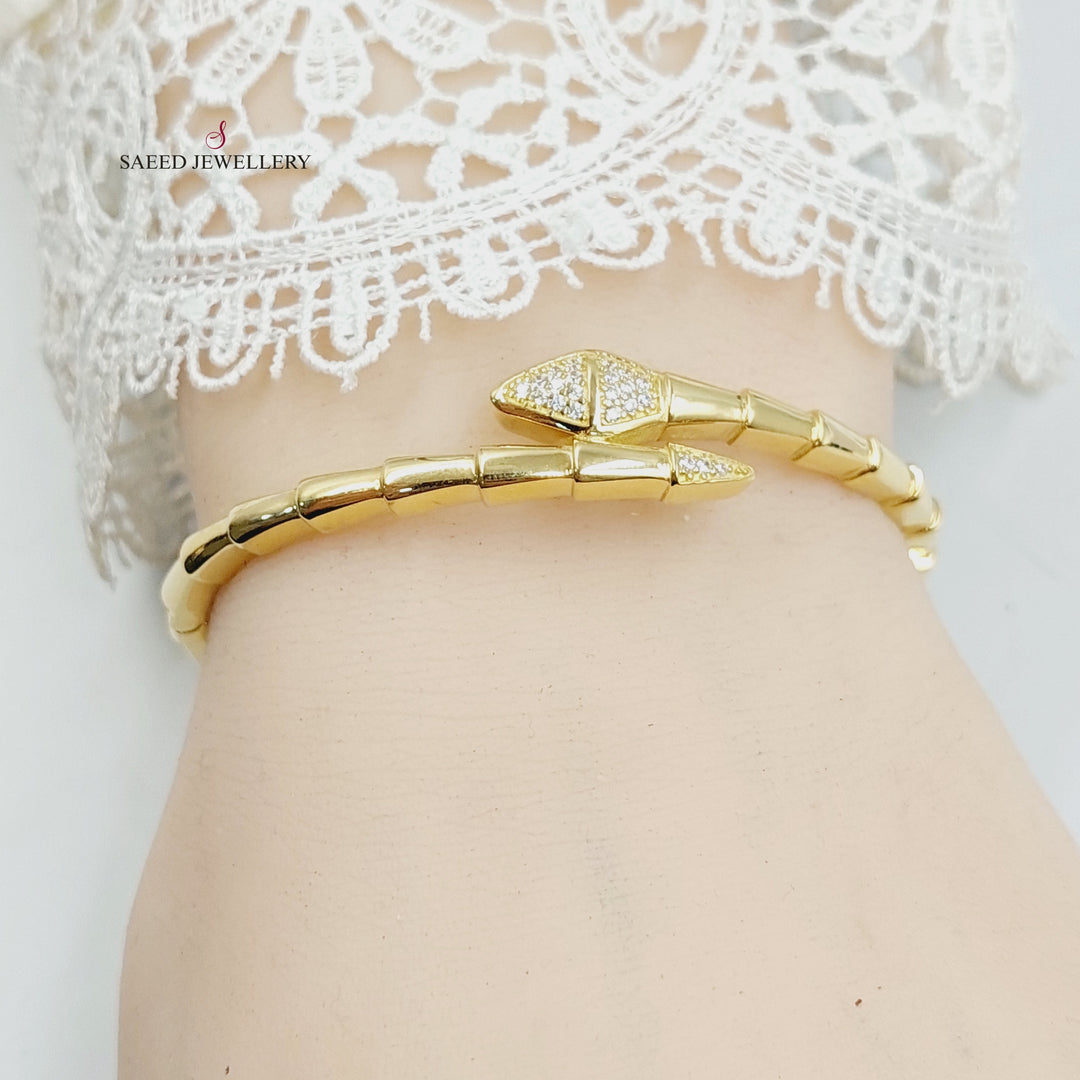 18K Gold Zircon Studded Snake Bangle Bracelet by Saeed Jewelry - Image 5