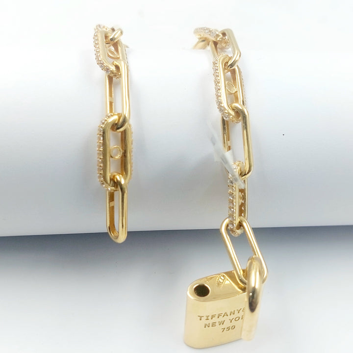 Zircon Studded Lock Bracelet Made of 18K Gold by Saeed Jewelry 