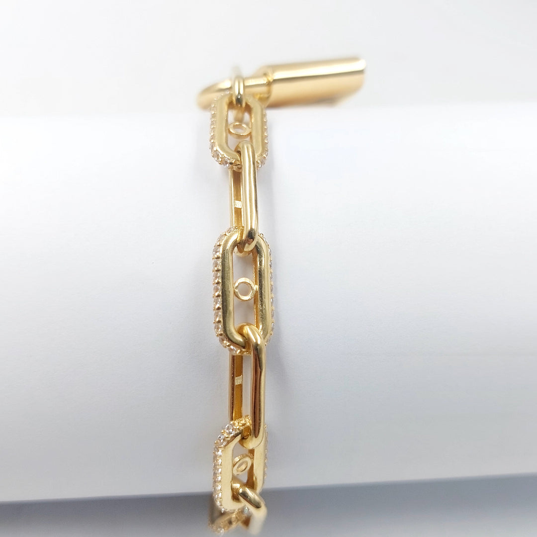 Zircon Studded Lock Bracelet Made of 18K Gold by Saeed Jewelry 
