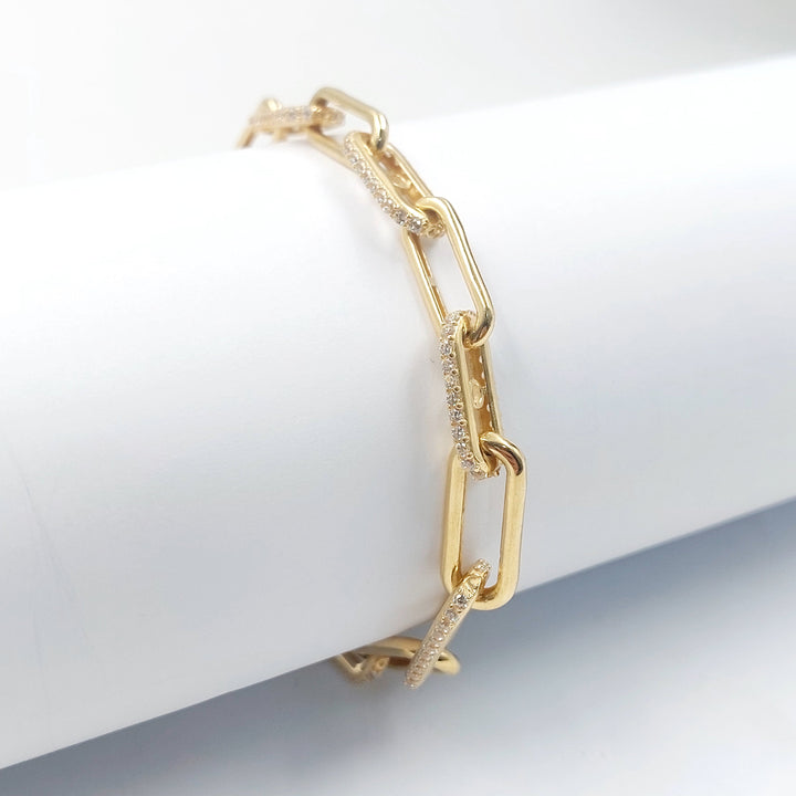 Zircon Studded Lock Bracelet Made of 18K Gold by Saeed Jewelry 