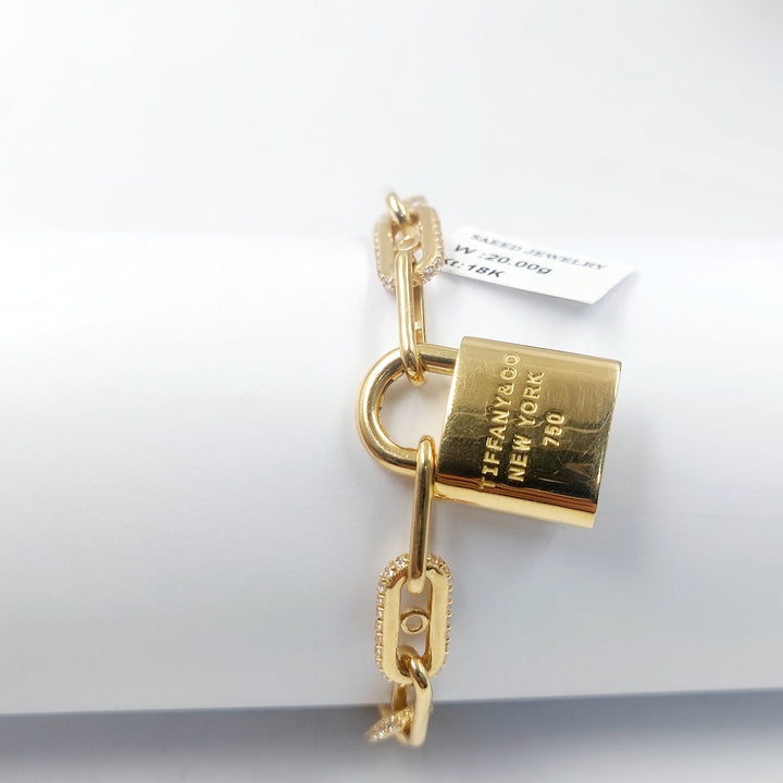 Zircon Studded Lock Bracelet Made of 18K Gold by Saeed Jewelry 