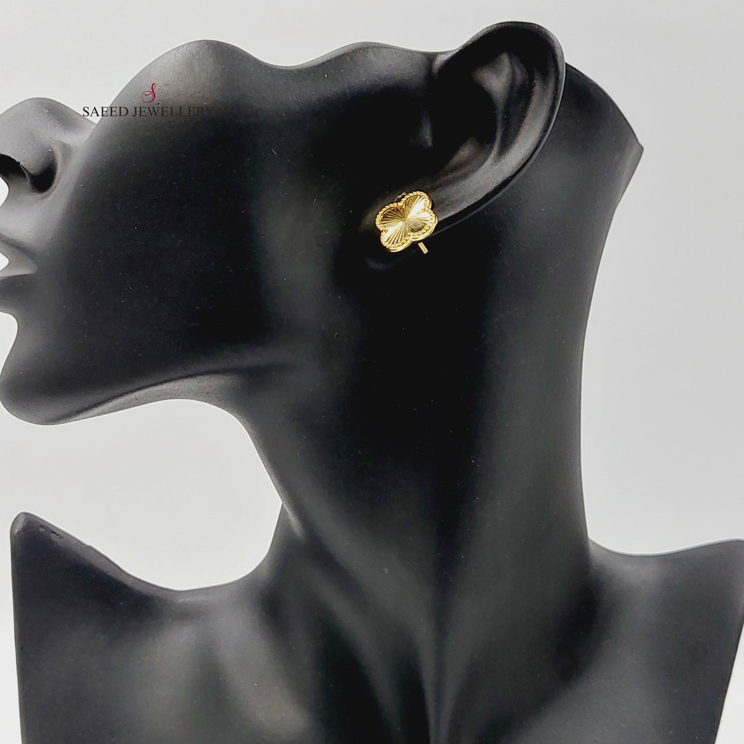 18K Gold CLOVER Screw Earrings by Saeed Jewelry - Image 3