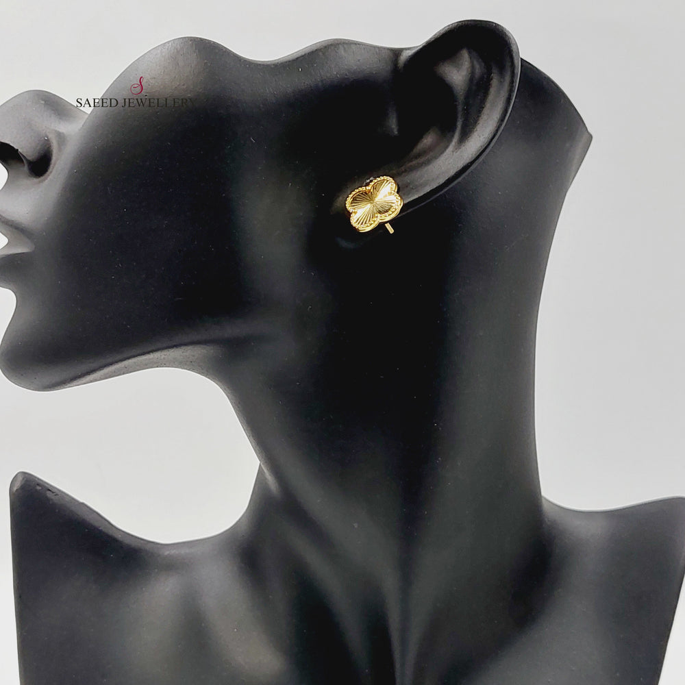 18K Gold CLOVER Screw Earrings by Saeed Jewelry - Image 2