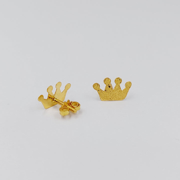 18K Gold Crown Screw Earrings by Saeed Jewelry - Image 3