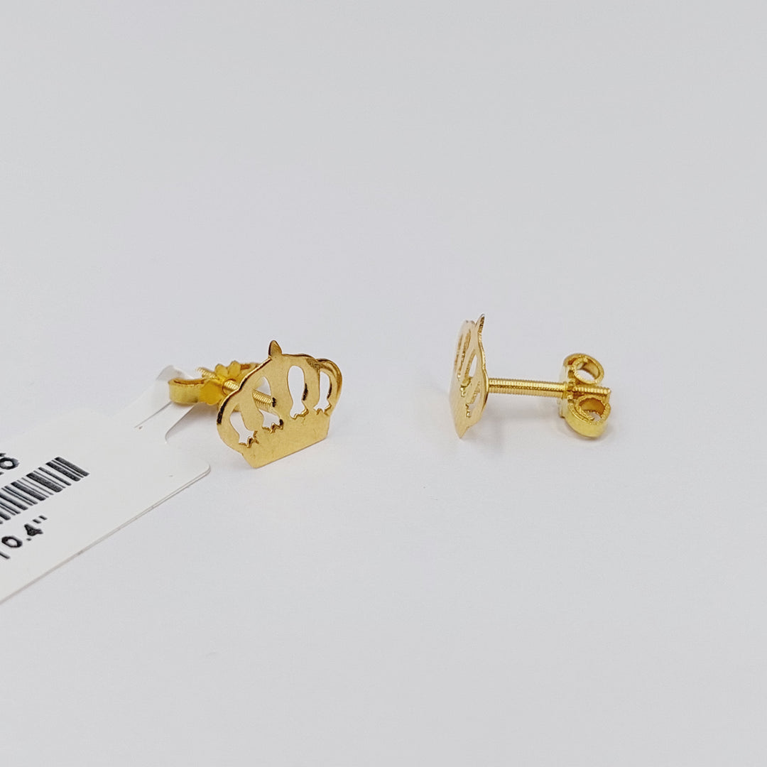 18K Gold Crown Screw Earrings by Saeed Jewelry - Image 5