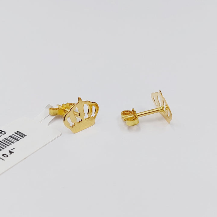 18K Gold Crown Screw Earrings by Saeed Jewelry - Image 6