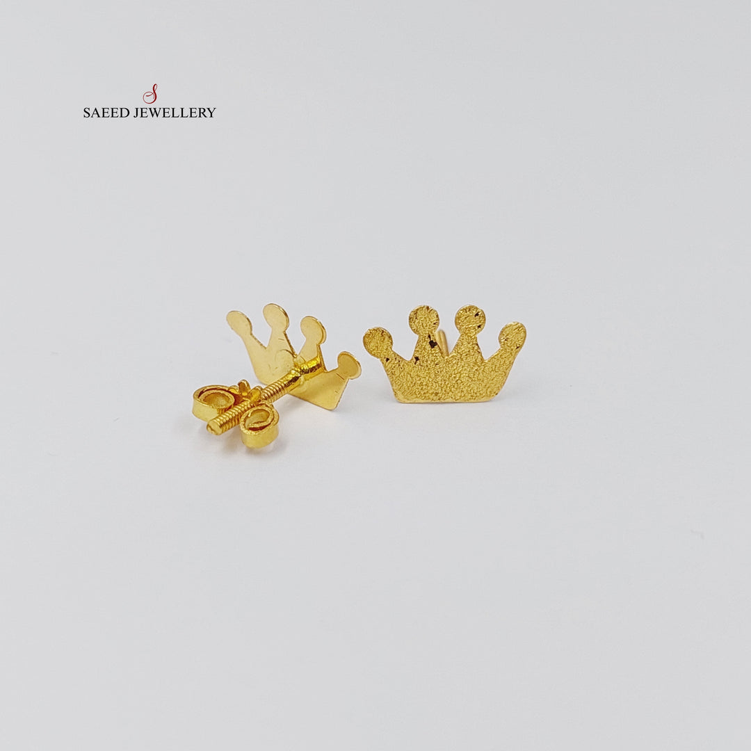 18K Gold Crown Screw Earrings by Saeed Jewelry - Image 1