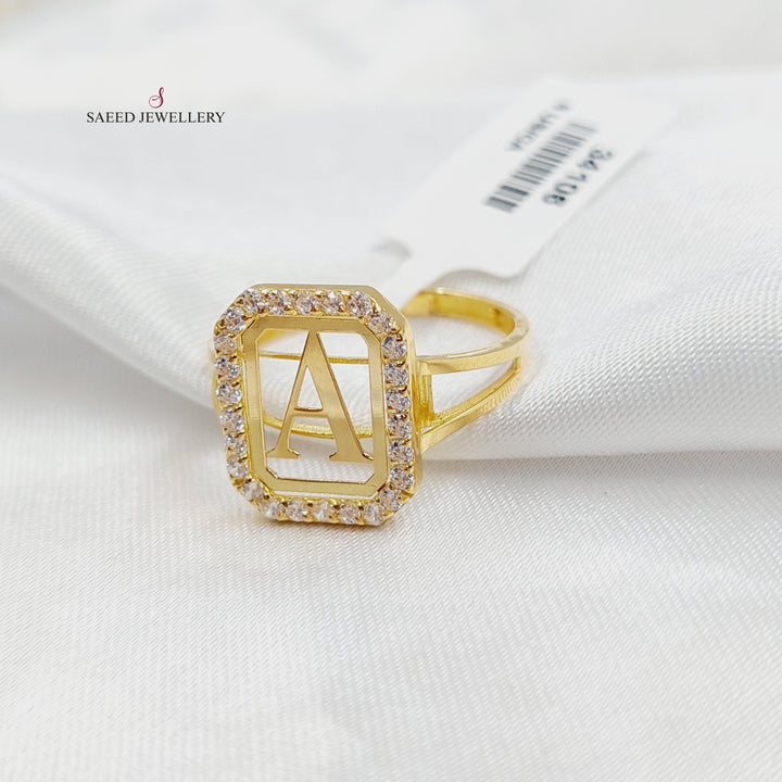 Zircon Studded A Letter Ring Made of 18K Gold by Saeed Jewelry 