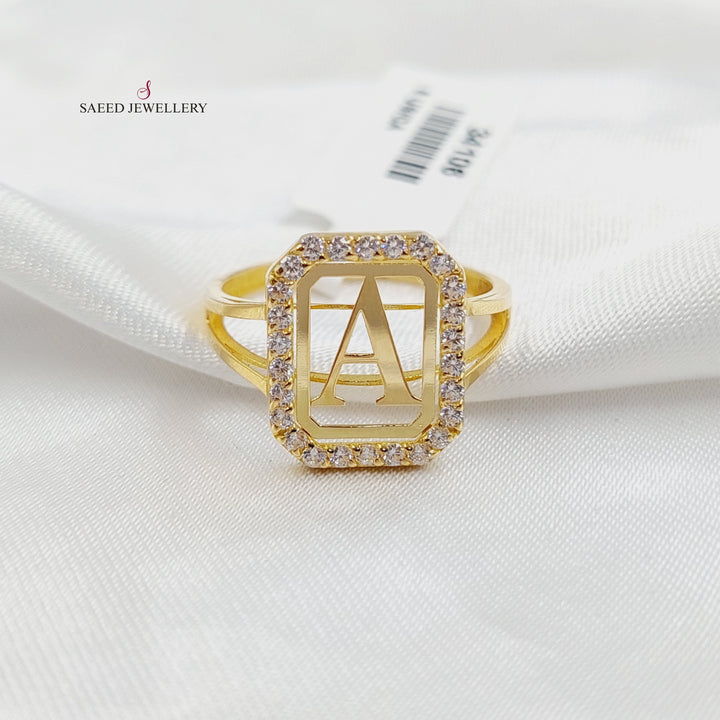 Zircon Studded A Letter Ring Made of 18K Gold by Saeed Jewelry 