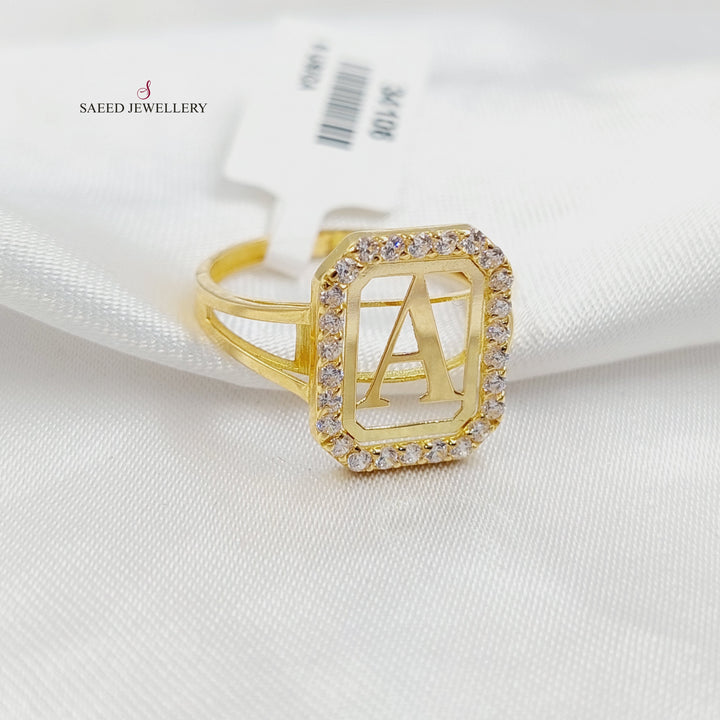 Zircon Studded A Letter Ring Made of 18K Gold by Saeed Jewelry 