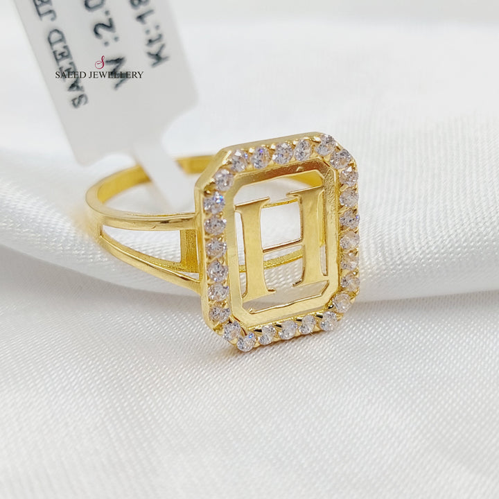 Zircon Studded H Letter Ring Made of 18K Gold by Saeed Jewelry 