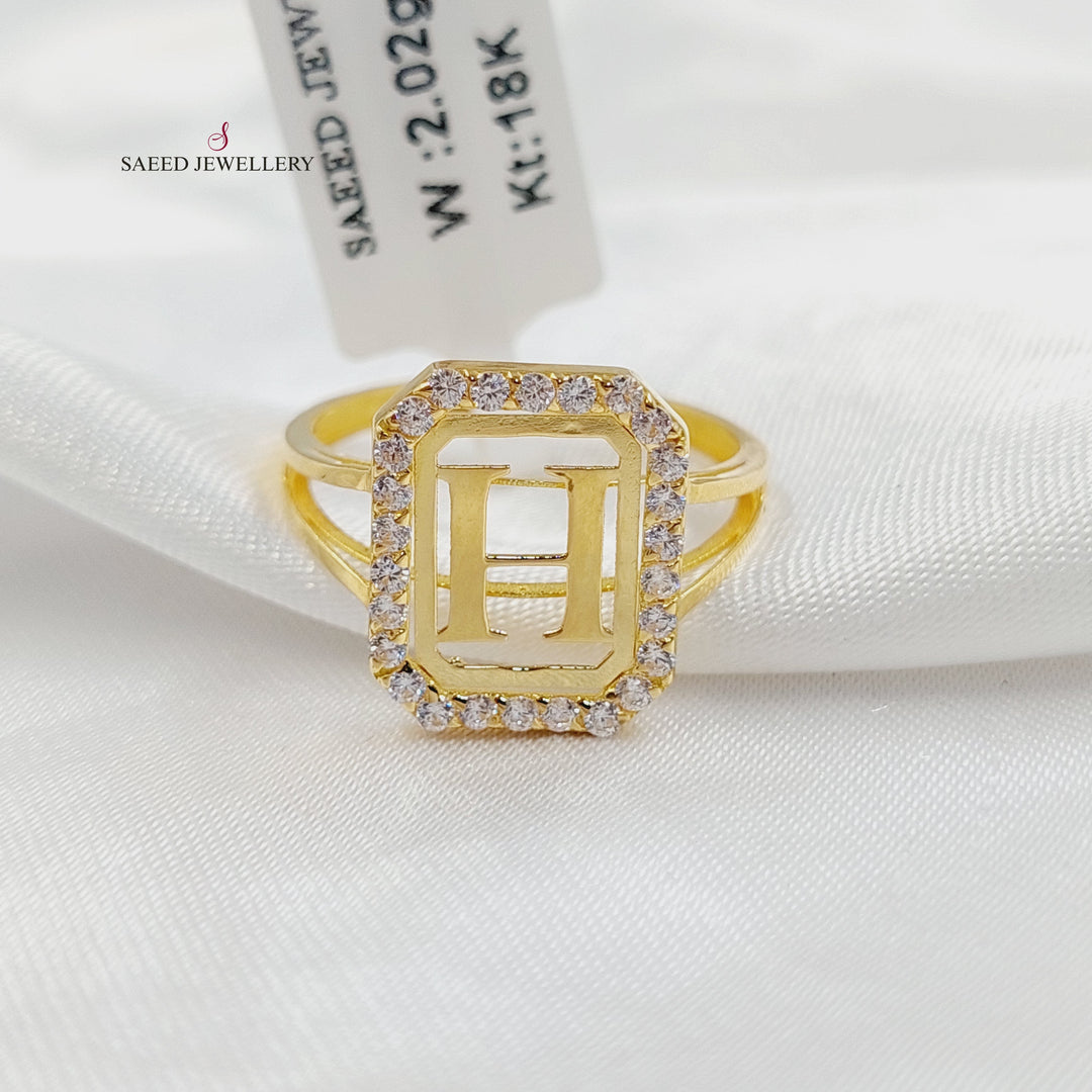 Zircon Studded H Letter Ring Made of 18K Gold by Saeed Jewelry 