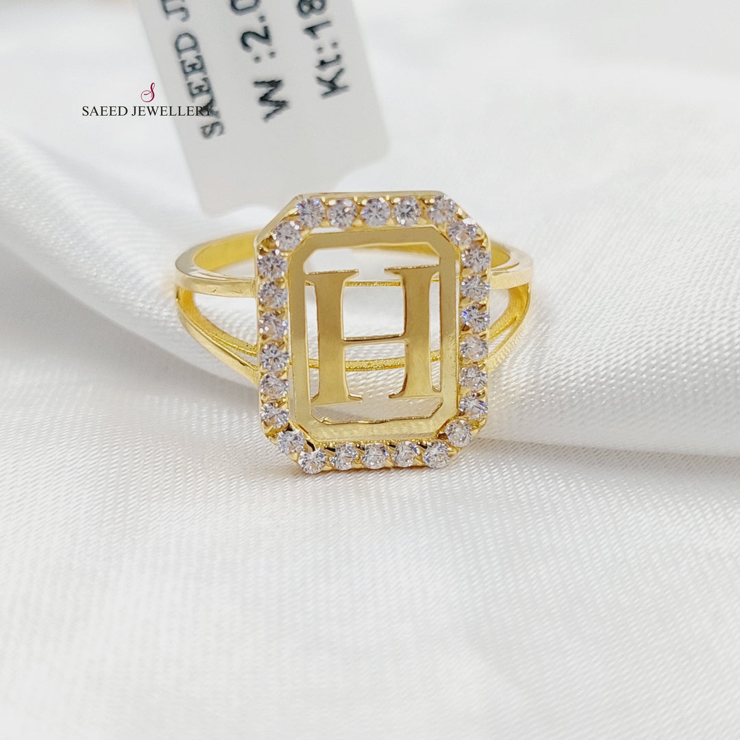 Zircon Studded H Letter Ring Made of 18K Gold by Saeed Jewelry 