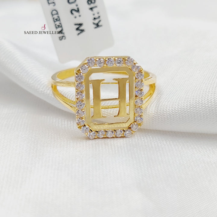 Zircon Studded H Letter Ring Made of 18K Gold by Saeed Jewelry 
