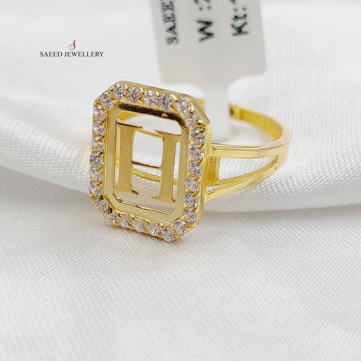 Zircon Studded H Letter Ring Made of 18K Gold by Saeed Jewelry 