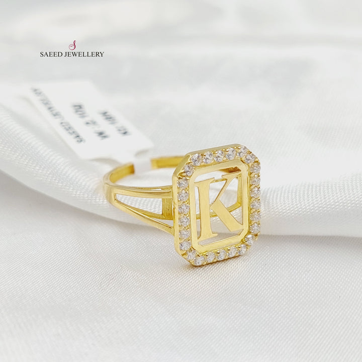 Zircon Studded K Letter Ring Made of 18K Gold by Saeed Jewelry 