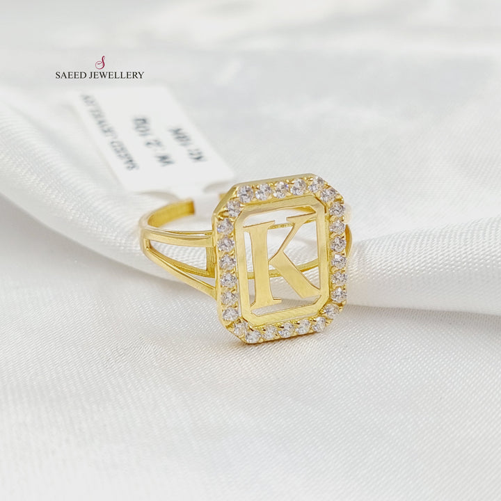 Zircon Studded K Letter Ring Made of 18K Gold by Saeed Jewelry 