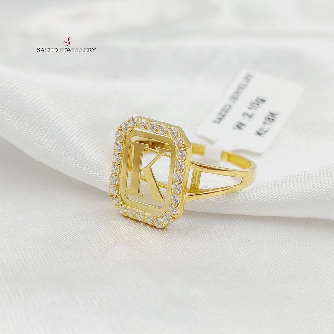 Zircon Studded K Letter Ring Made of 18K Gold by Saeed Jewelry 