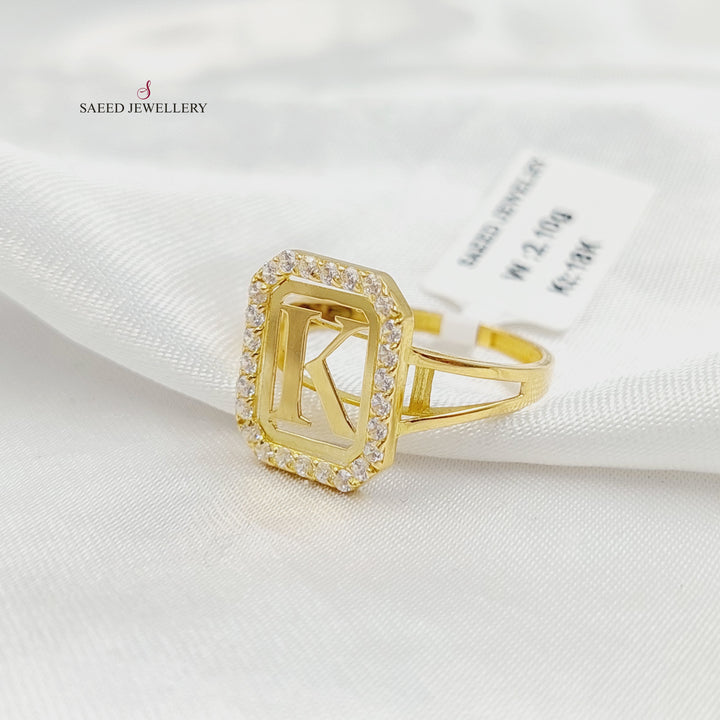 Zircon Studded K Letter Ring Made of 18K Gold by Saeed Jewelry 