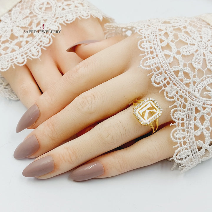 Zircon Studded K Letter Ring Made of 18K Gold by Saeed Jewelry 