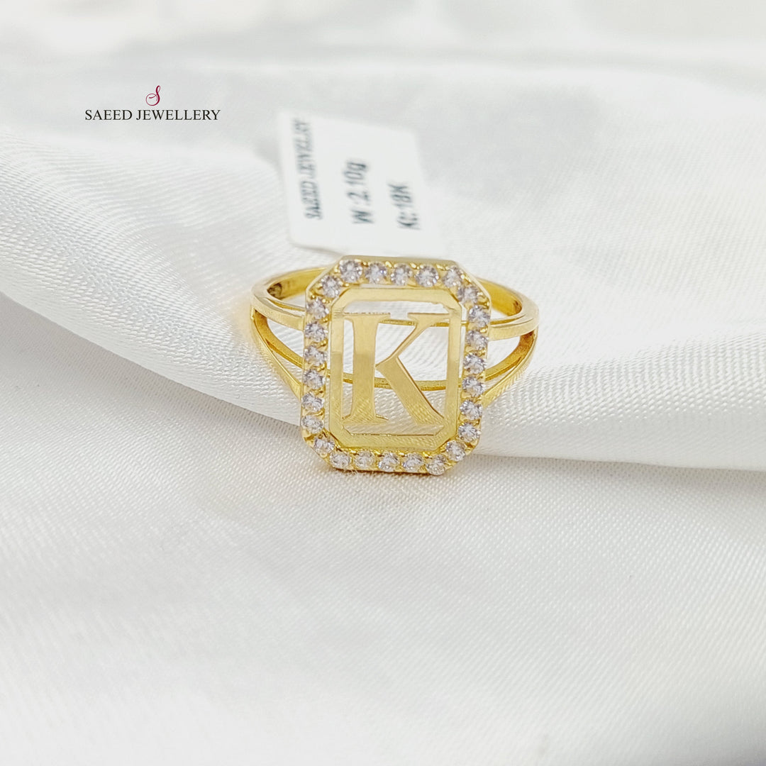 Zircon Studded K Letter Ring Made of 18K Gold by Saeed Jewelry 