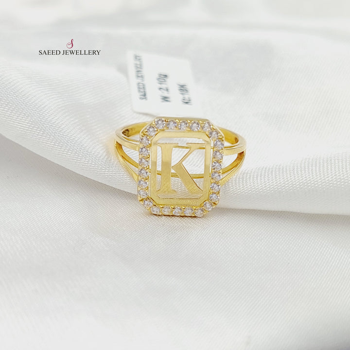 Zircon Studded K Letter Ring Made of 18K Gold by Saeed Jewelry 