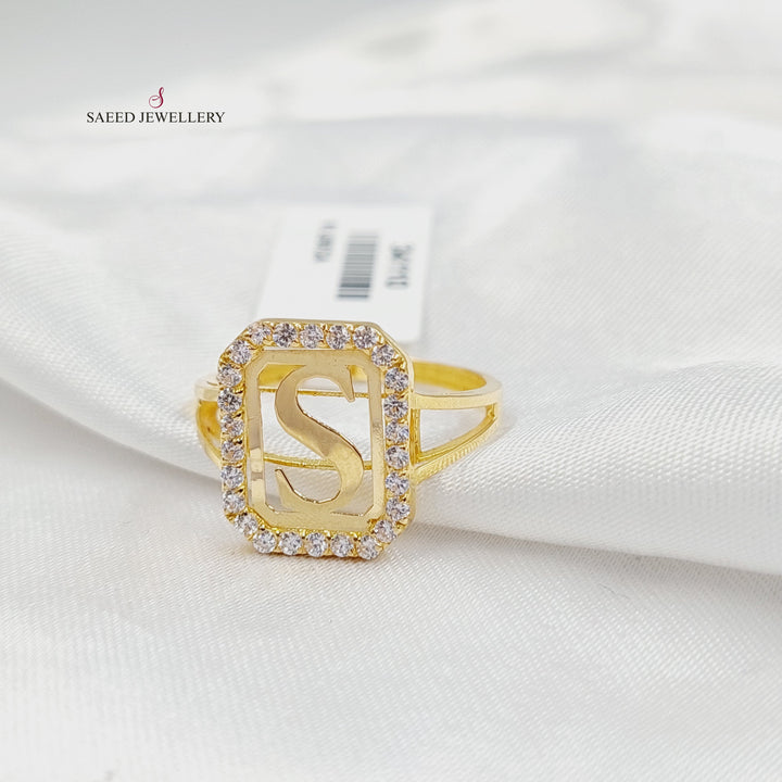 Zircon Studded S Letter Ring Made of 18K Gold by Saeed Jewelry 