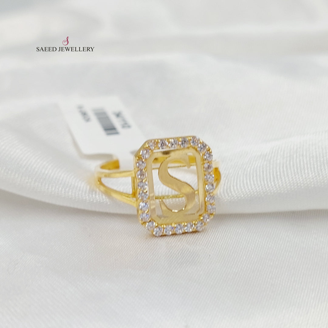 Zircon Studded S Letter Ring Made of 18K Gold by Saeed Jewelry 