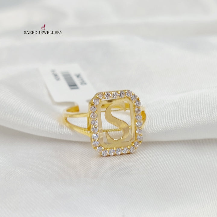 Zircon Studded S Letter Ring Made of 18K Gold by Saeed Jewelry 