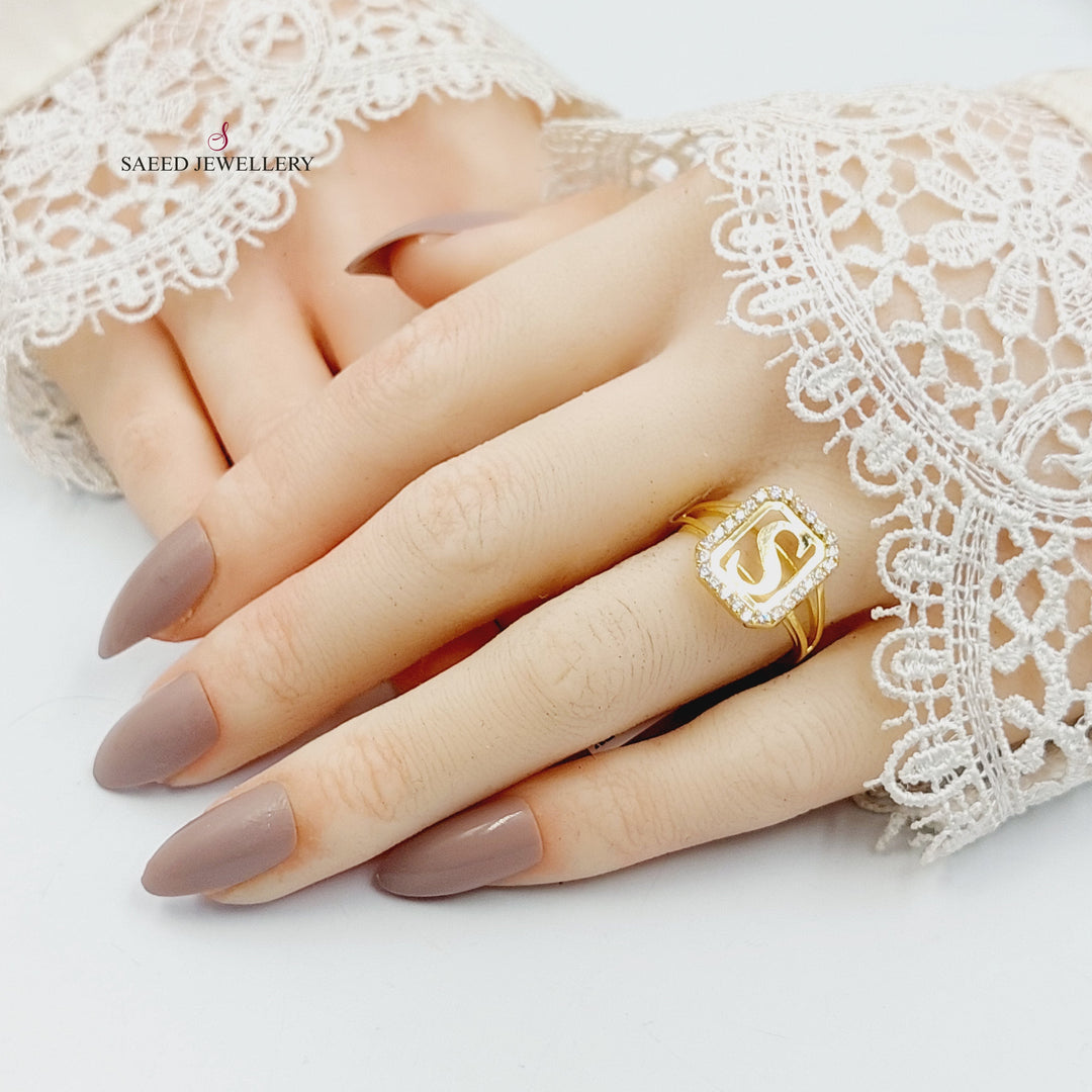 Zircon Studded S Letter Ring Made of 18K Gold by Saeed Jewelry 