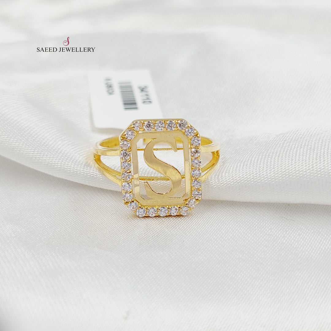 Zircon Studded S Letter Ring Made of 18K Gold by Saeed Jewelry 