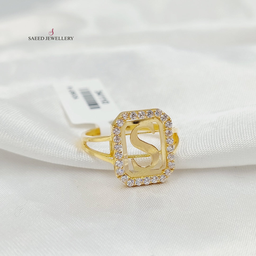 Zircon Studded S Letter Ring Made of 18K Gold by Saeed Jewelry 
