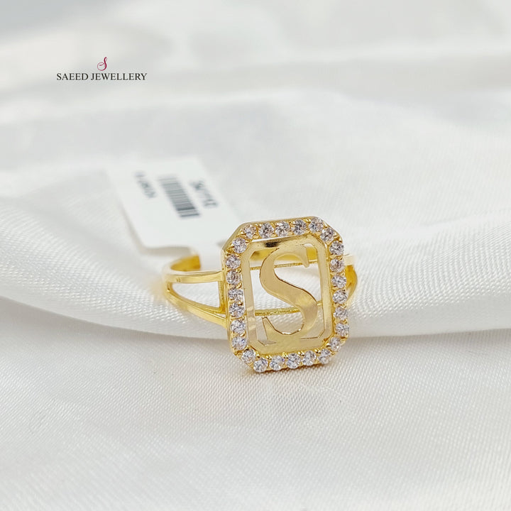 Zircon Studded S Letter Ring Made of 18K Gold by Saeed Jewelry 