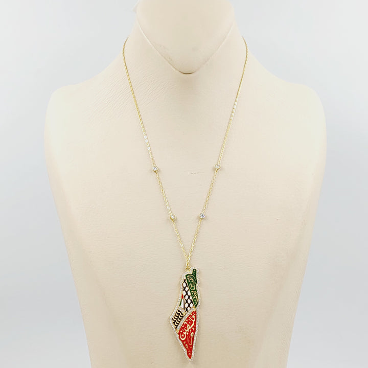 Enameled & Zircon Studded Palestine Necklace Made of 18K Gold by Saeed Jewelry 