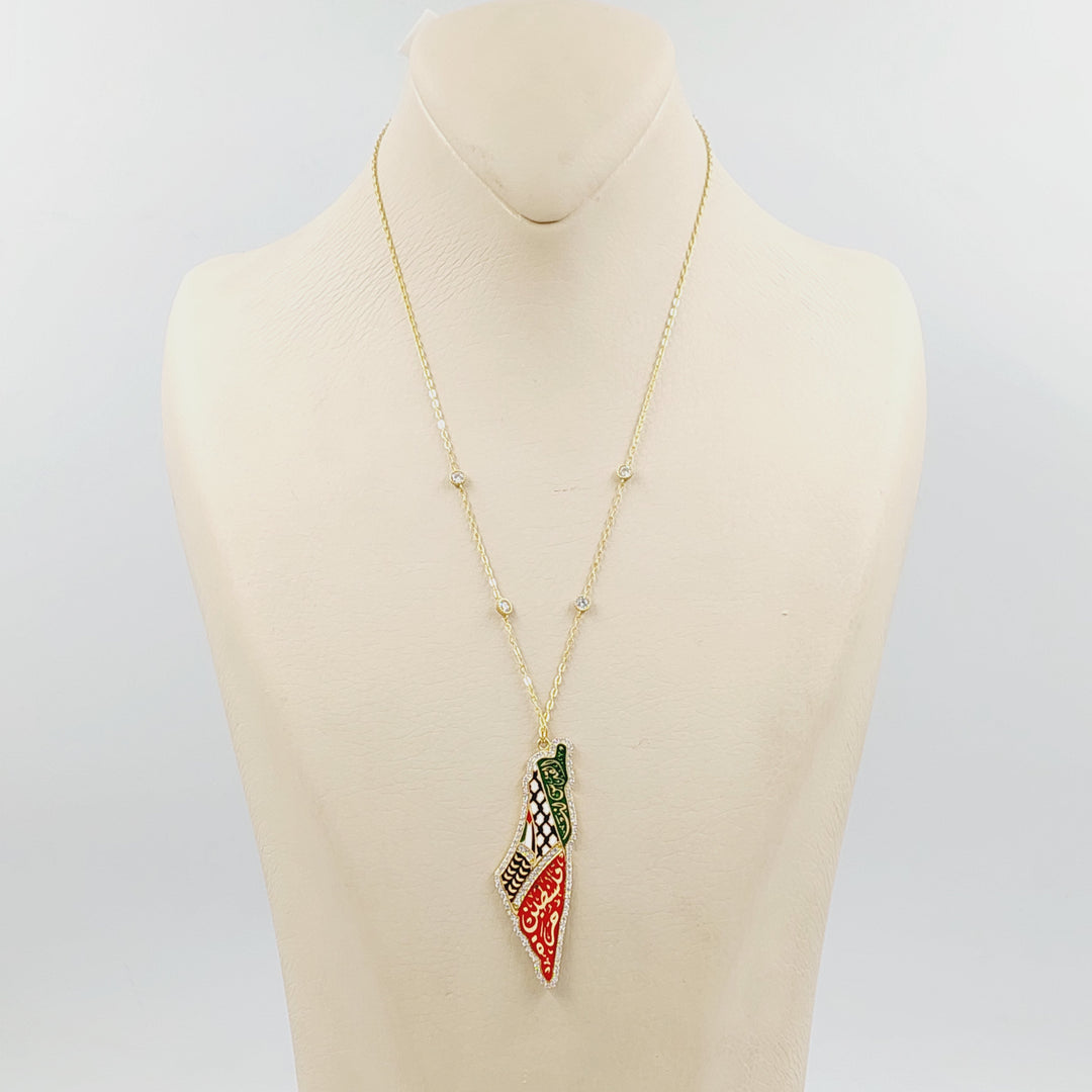 Enameled & Zircon Studded Palestine Necklace Made of 18K Gold by Saeed Jewelry 