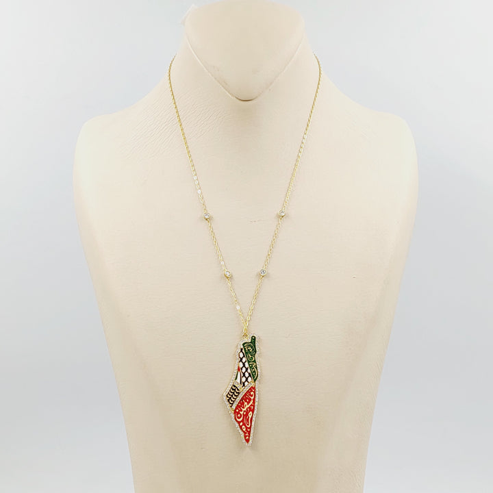 Enameled & Zircon Studded Palestine Necklace Made of 18K Gold by Saeed Jewelry 