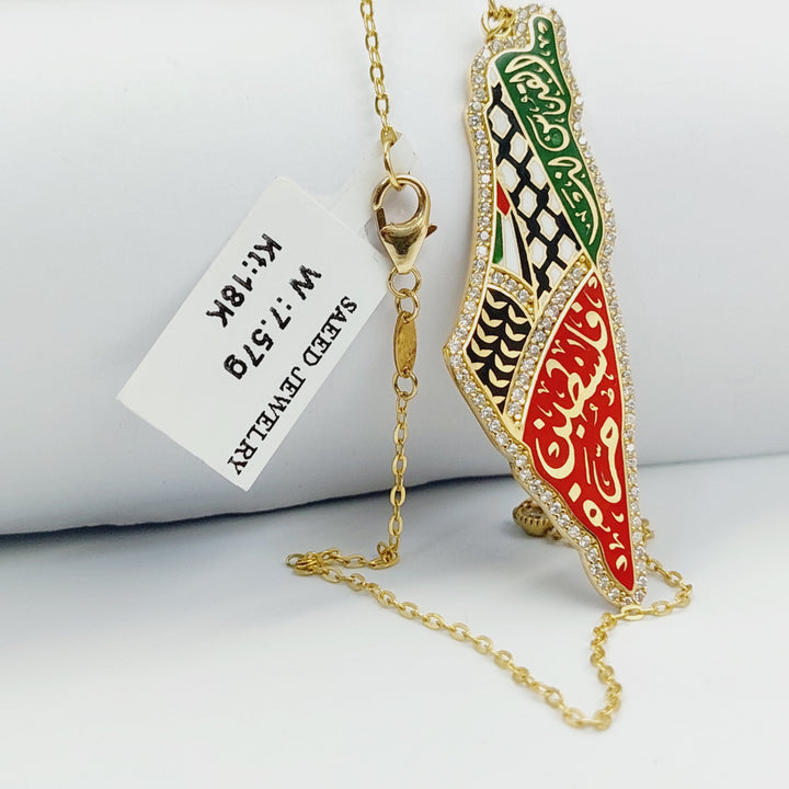 Enameled & Zircon Studded Palestine Necklace Made of 18K Gold by Saeed Jewelry 
