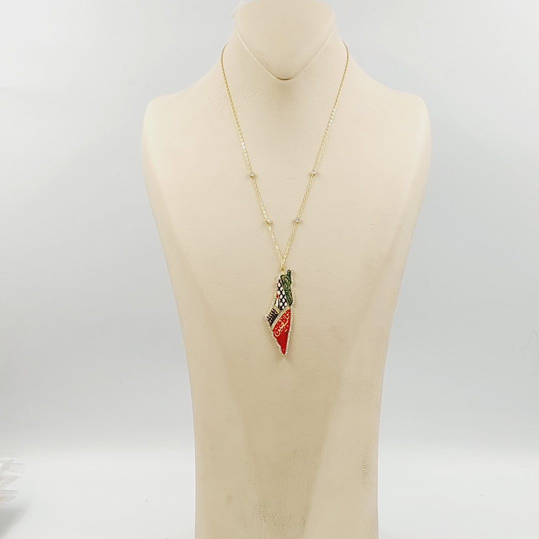 Enameled & Zircon Studded Palestine Necklace Made of 18K Gold by Saeed Jewelry 