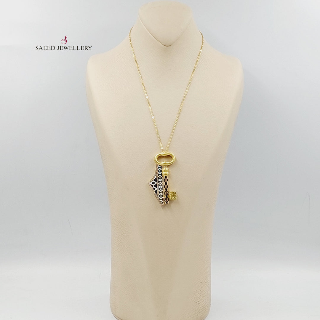 18K Gold Enameled & Zircon Studded Palestine Necklace by Saeed Jewelry - Image 2