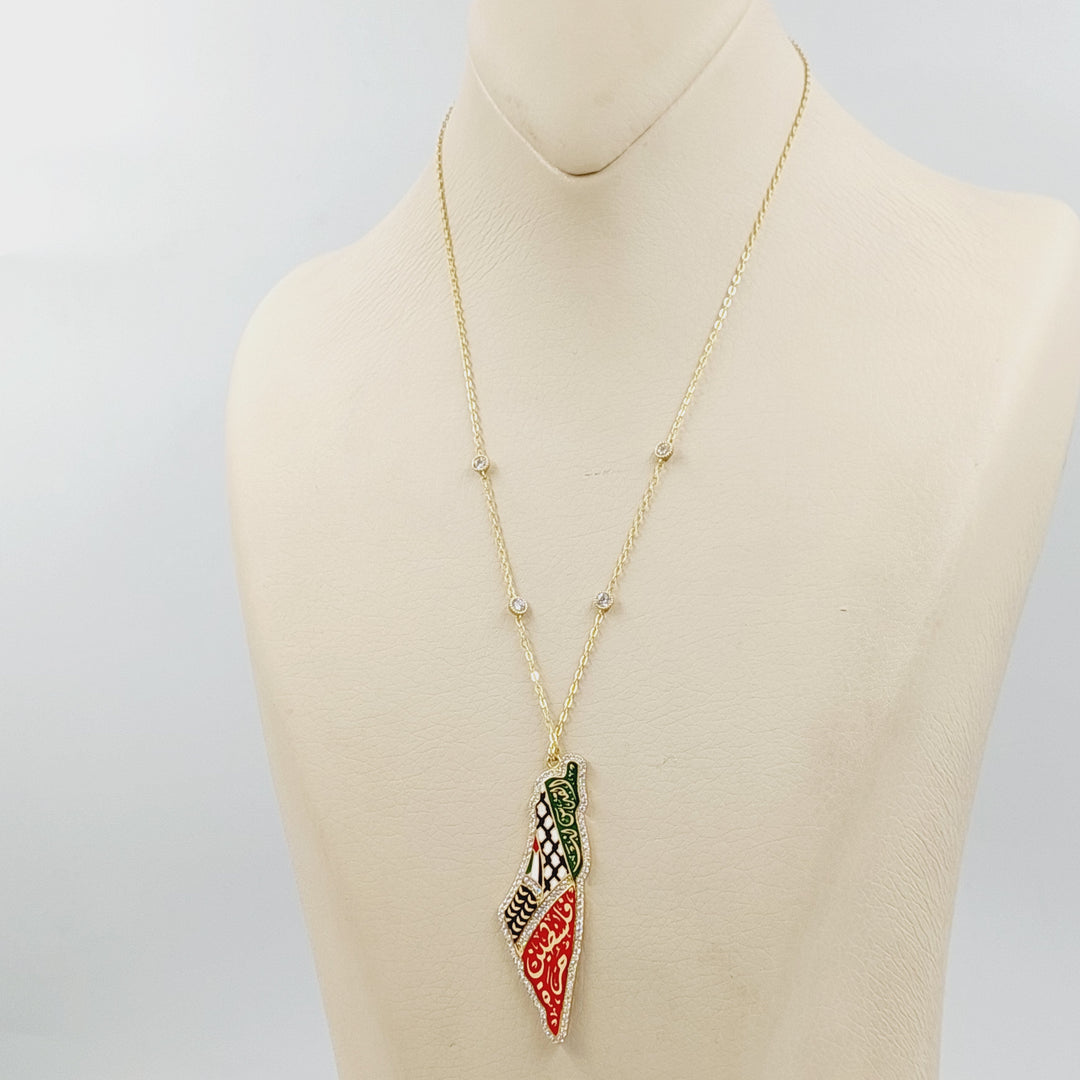 Enameled & Zircon Studded Palestine Necklace Made of 18K Gold by Saeed Jewelry 