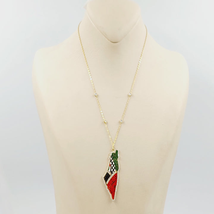 Enameled & Zircon Studded Palestine Necklace Made of 18K Gold by Saeed Jewelry 