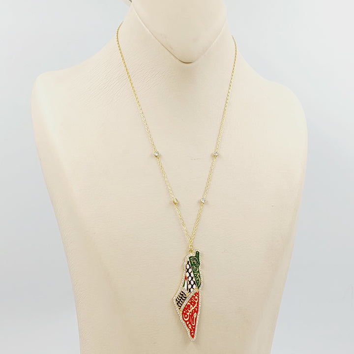 Enameled & Zircon Studded Palestine Necklace Made of 18K Gold by Saeed Jewelry 