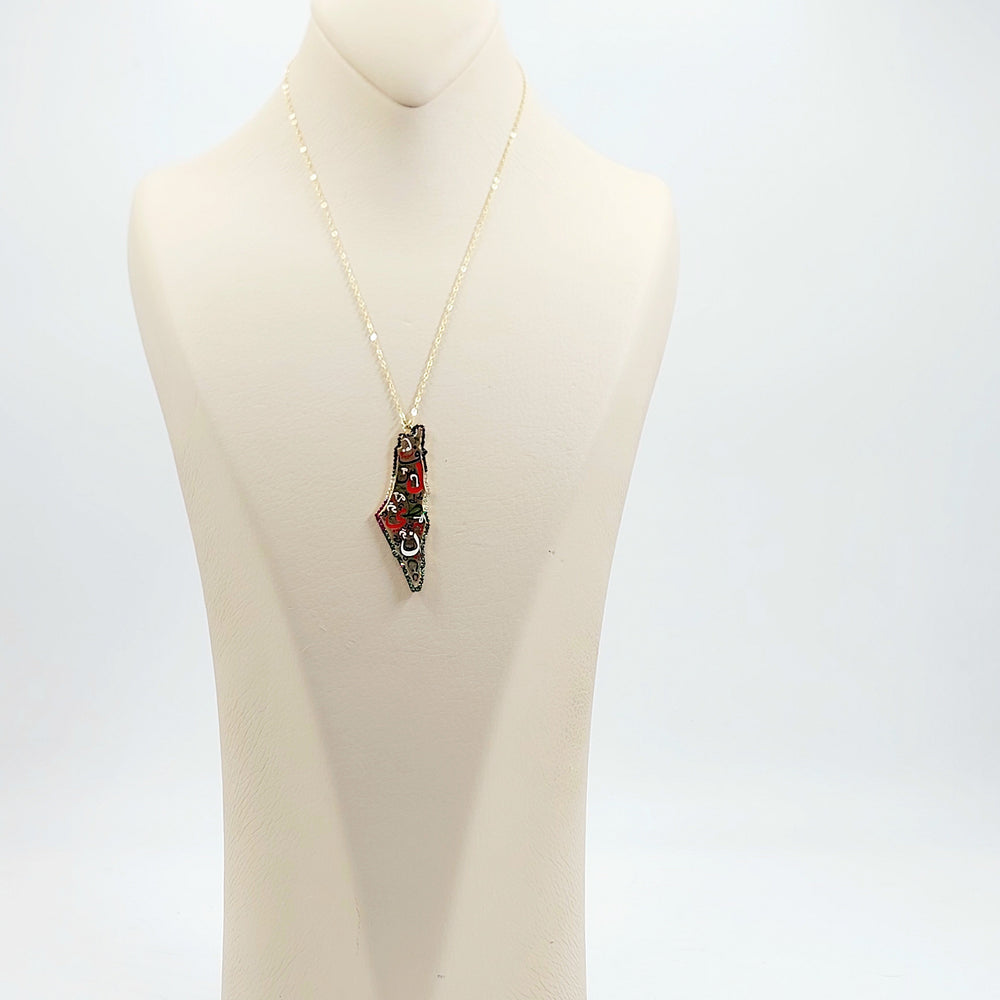 Zircon Studded Palestine Necklace Made of 18K Gold by Saeed Jewelry 